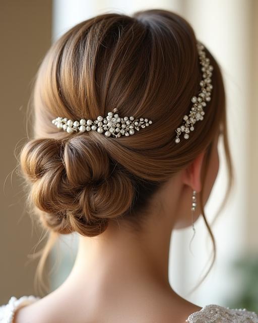 Chignon de mariage élégant et artistique réalisé pour un évènement prestige
