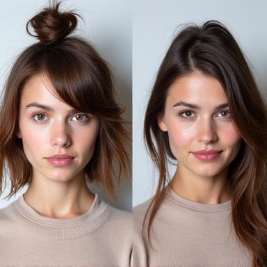 Avant et après une coupe de cheveux structurée